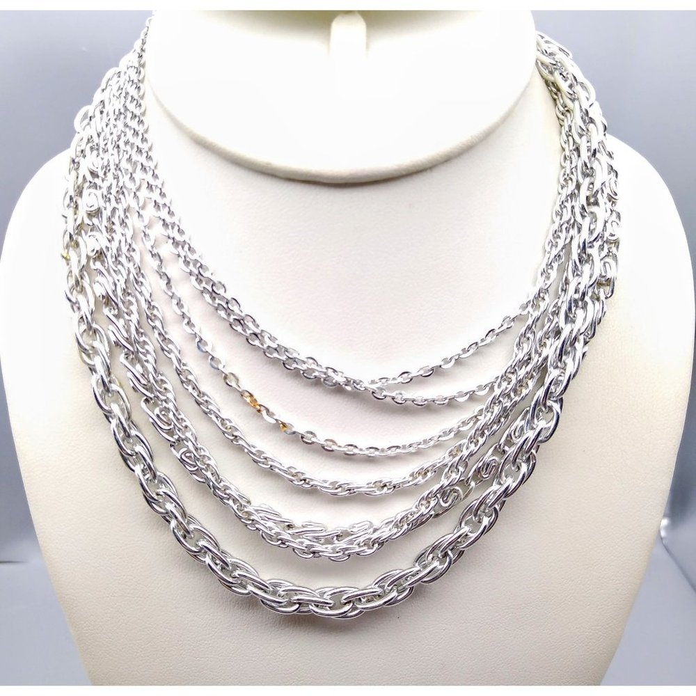 Vintage Multi Strand Eloxal Necklace, Messy Mix of Chain Links and Sizes